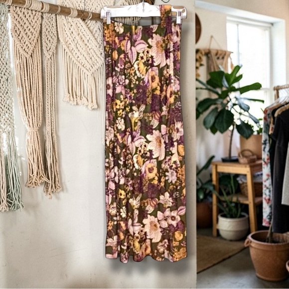 Vintage 60s Floral Paisley Maxi Skirt Boho Hippie Halter Dress & Matching Belt - Picture 4 of 11